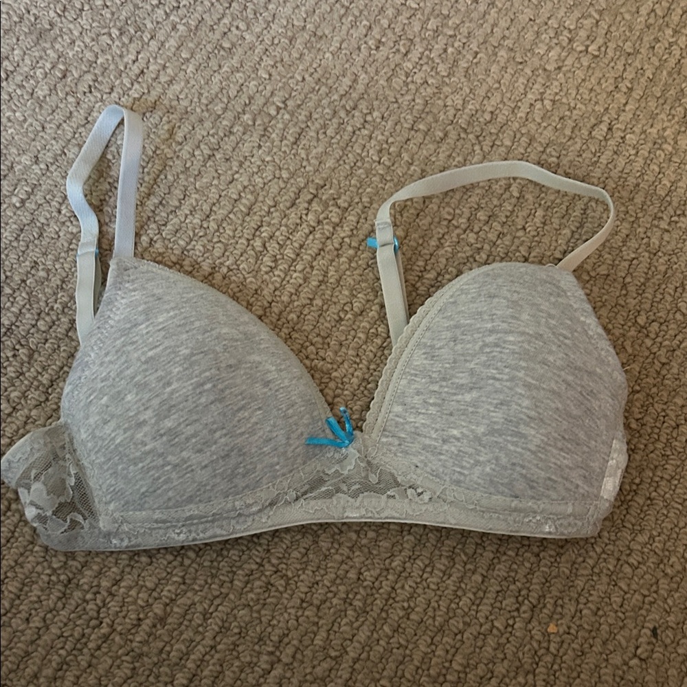 Gray Lace Trim Bra